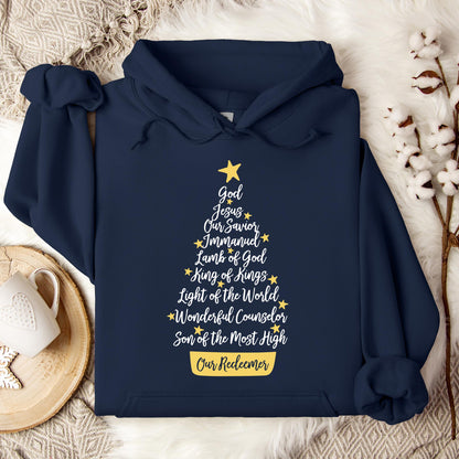 Name Of Jesus Christmas Tree Hoodie