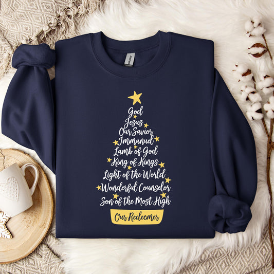 Name Of Jesus Christmas Tree Sweatshirt