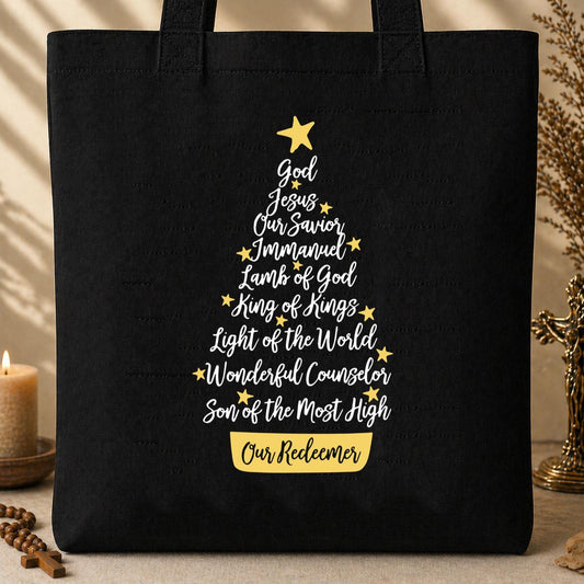 Name Of Jesus Christmas Tree Tote Bag