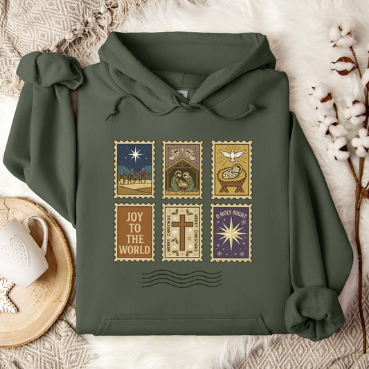 Nativity Christian Postage Stamp Hoodie