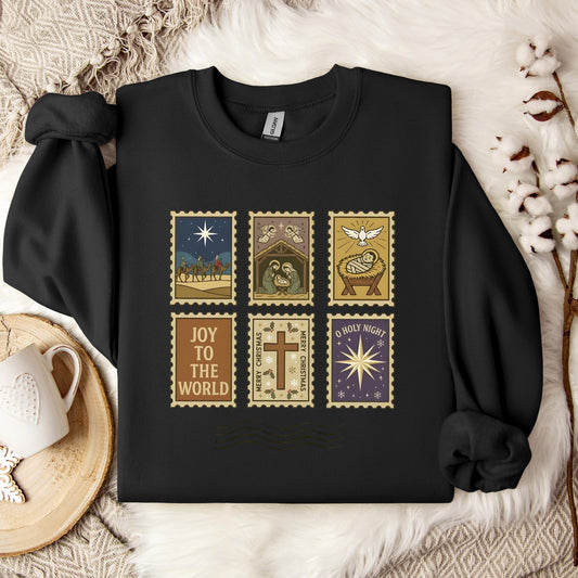 Nativity Christian Postage Stamp Sweatshirt