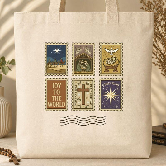 Nativity Christian Postage Stamp Tote Bag