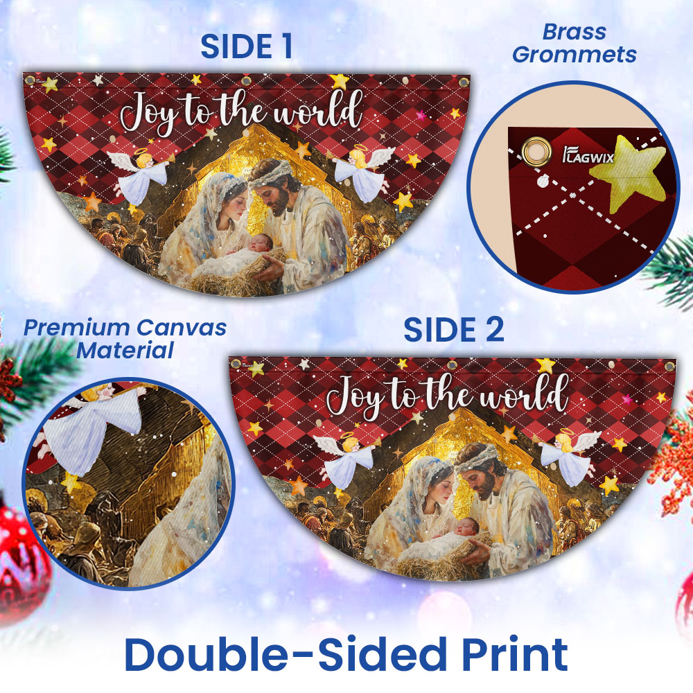 Holy Family Nativity Fan Flag - 'Joy to the World' Non-Pleated Christmas Décor  - 3-Day Shipping