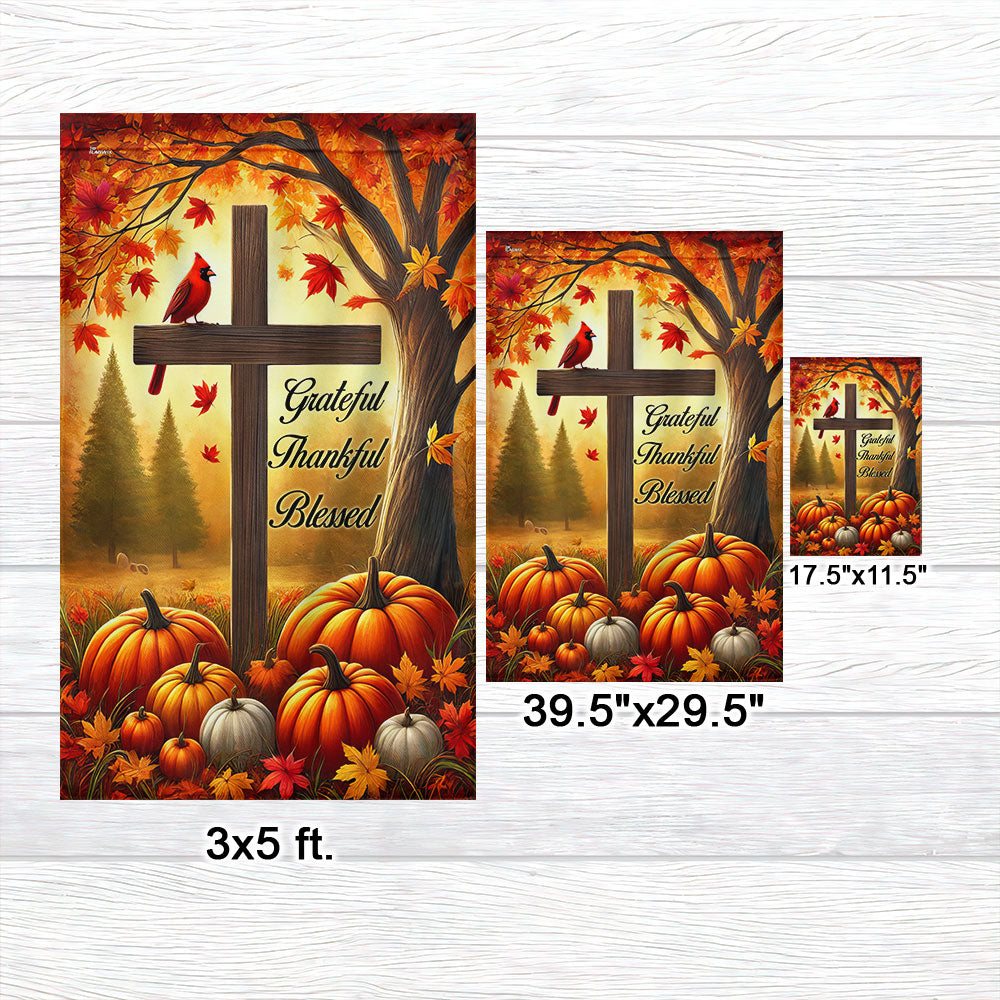 Fall Jesus Cross Grateful Thankful Blessed Thanksgiving Halloween Cardinal Flag