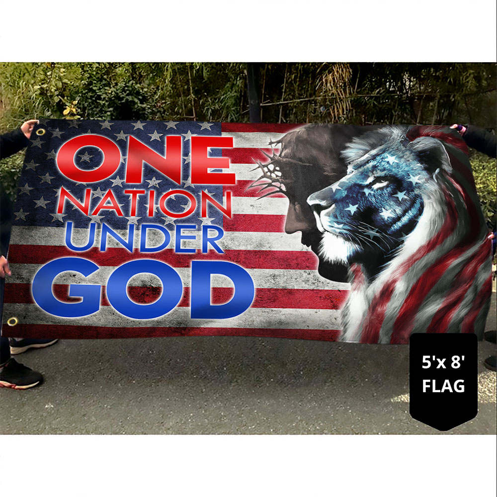 Lion King Jesus Christ Grommet Flag One Nation Under God