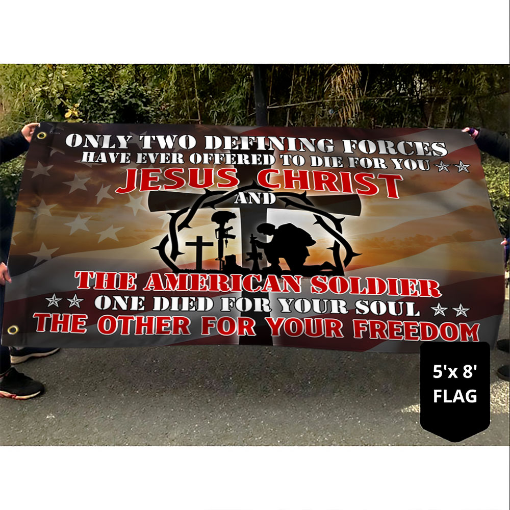 U.S. Veteran Day Jesus And Soldiers Grommet Flag