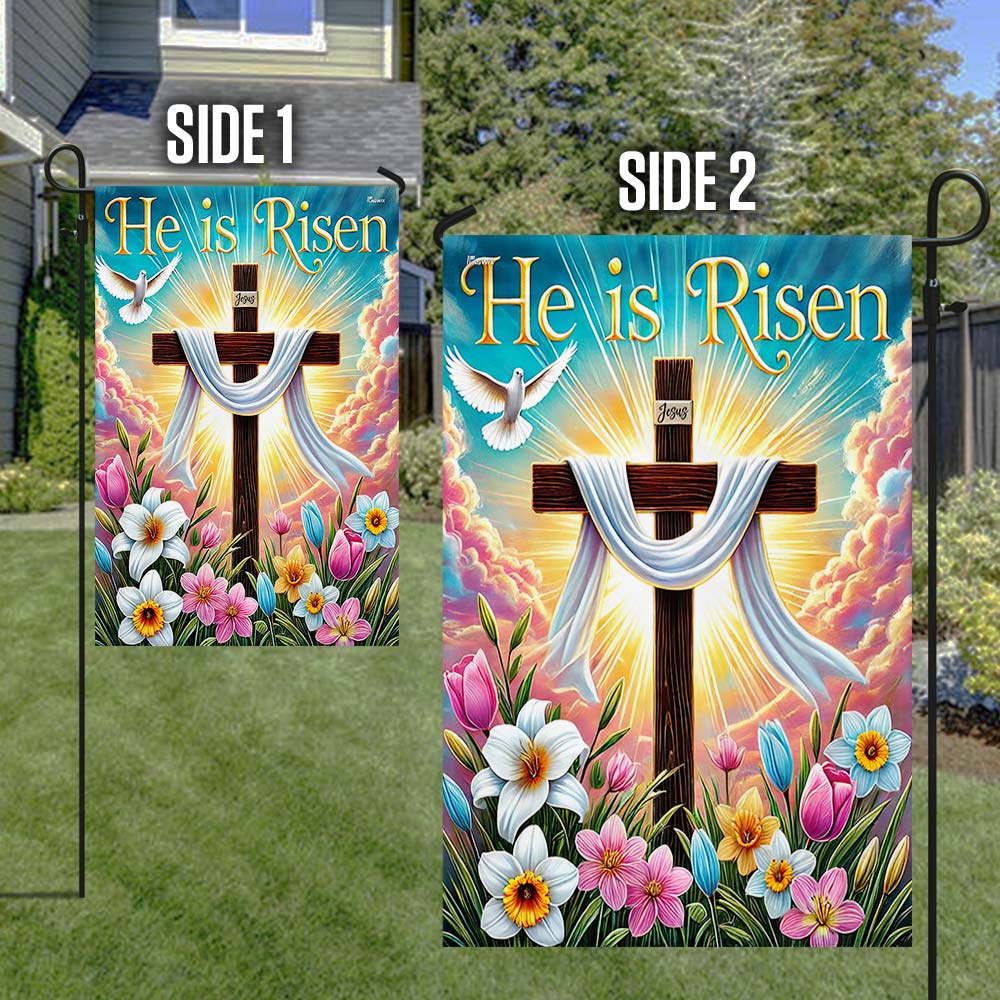 Easter Cross He Is Risen Flag