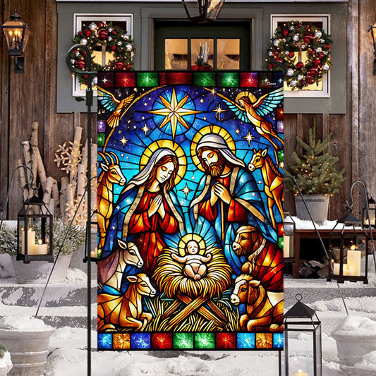Nativity of Jesus Stained Glass Christmas Flag