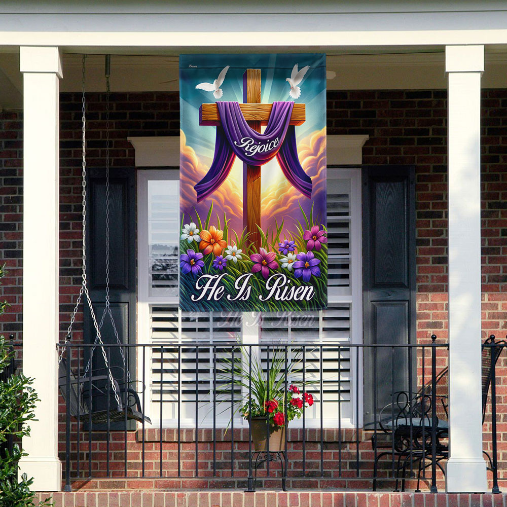 Easter Cross He Is Risen Resurrection of Jesus Christian Cross Flag