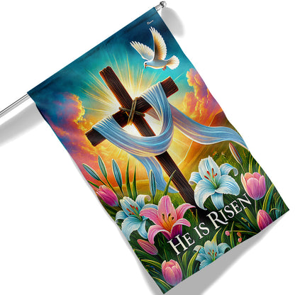 Easter Christian Cross Jesus He Is Risen Flag