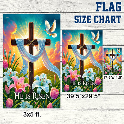 Easter Christian Cross Jesus He Is Risen Flag