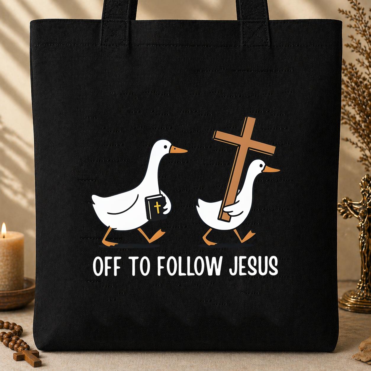 Off To Follow Jesus Tote Bag