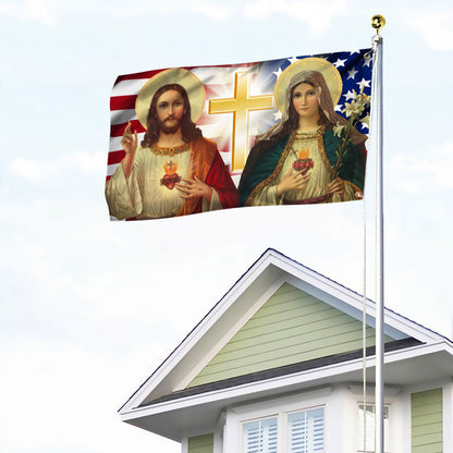 Jesus And Mary Grommet Flag Two Loving Hearts