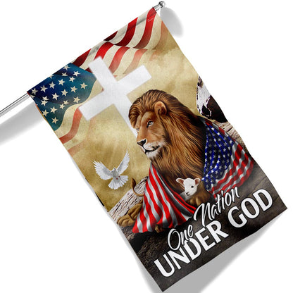 One Nation Under God Lion Lamb Christian Cross Flag