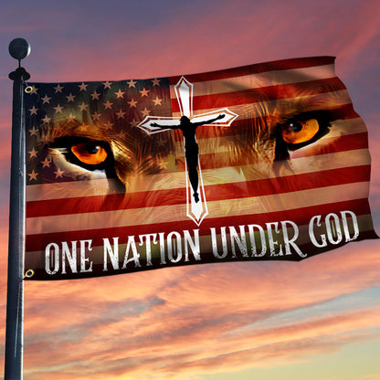 Jesus Lion Eyes Grommet Flag One Nation Under God