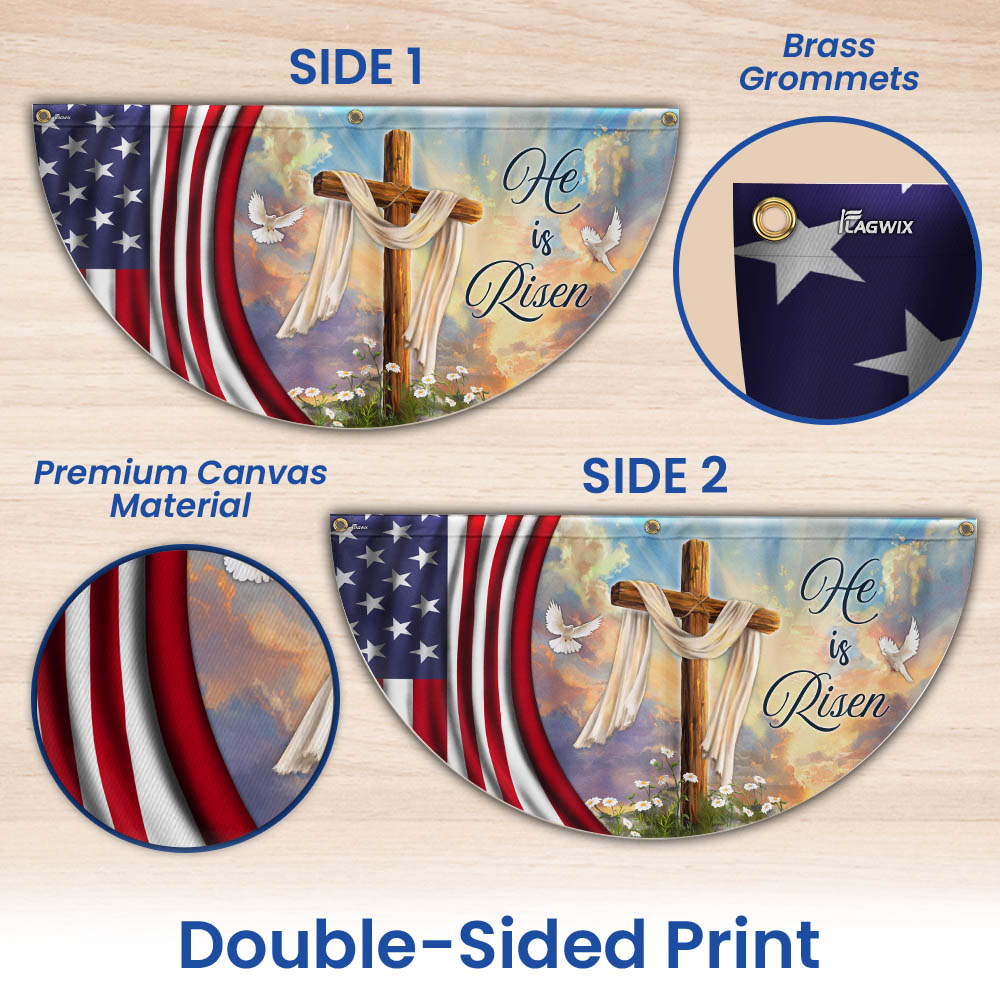 Jesus Christian Cross Easter Resurrection of Jesus He Is Risen Non-Pleated Fan Flag