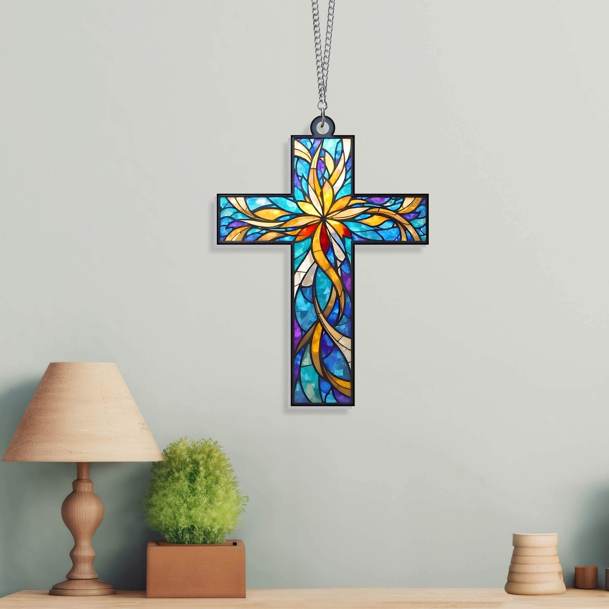 Christian Cross Suncatcher Hanging Sign