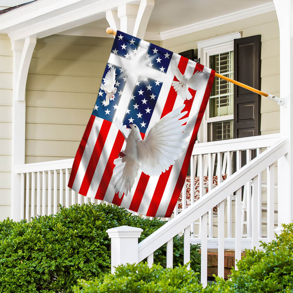 Peace Dove Christian Cross American Flag