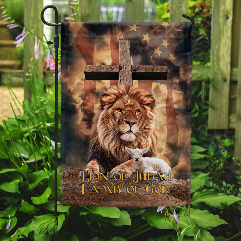 Lion of Judah, Lamb of God Cross American Flag 3 Day-Shipping 3-Day Shipping