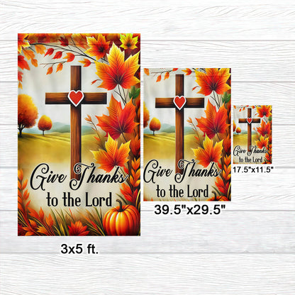 Fall Christian Cross Flag Give Thanks To The Lord Flag