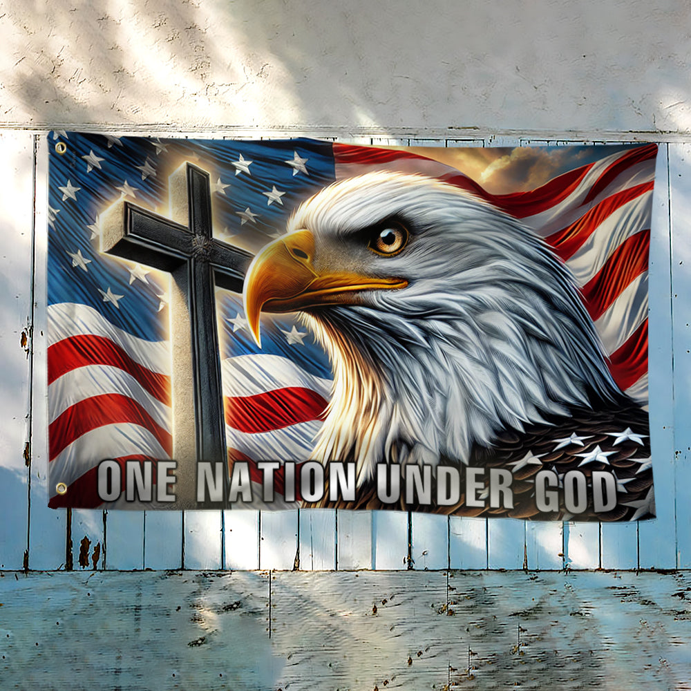 One Nation Under God Christian Cross Eagle Grommet Flag