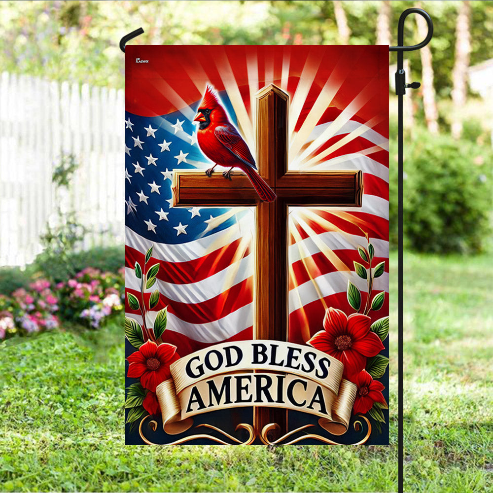 Cardinal Christian Cross God Bless America Flag