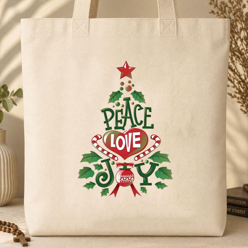 Peace And Love Christmas Tote Bag