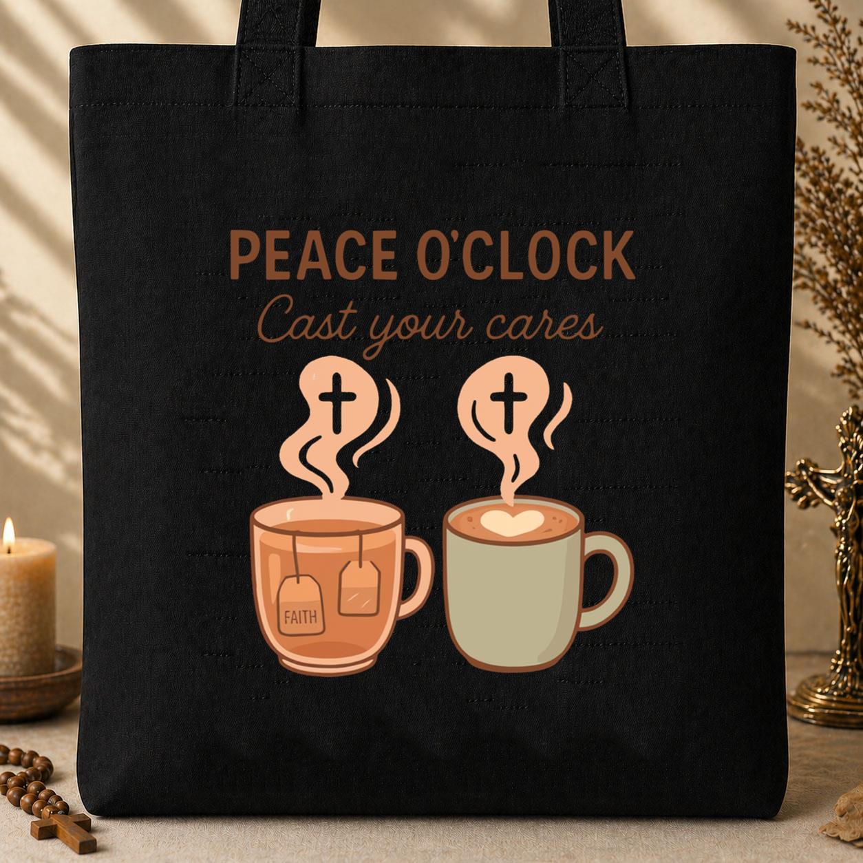 Peace O_Clock Cast Your Cares Tote Bag