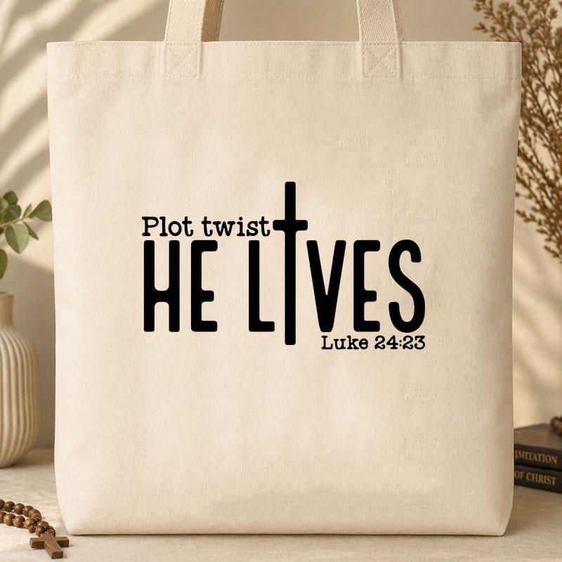 Plot Twist He Lives Luke 24.23 Tote Bag