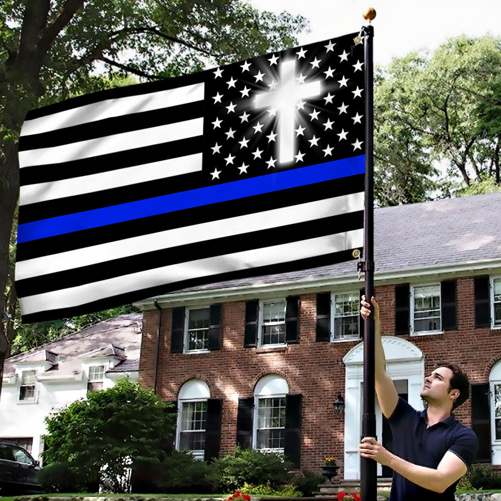 The Thin Blue Line Flag Christian Cross