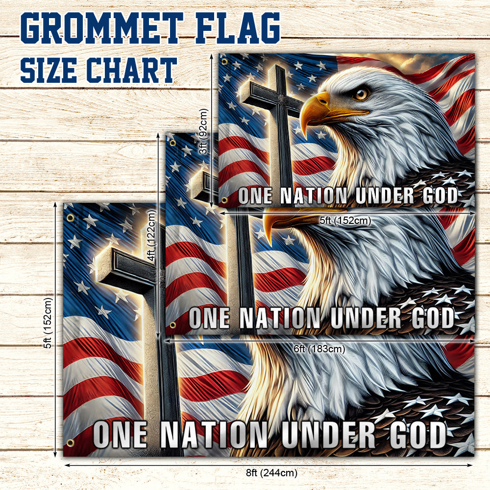 One Nation Under God Christian Cross Eagle Grommet Flag