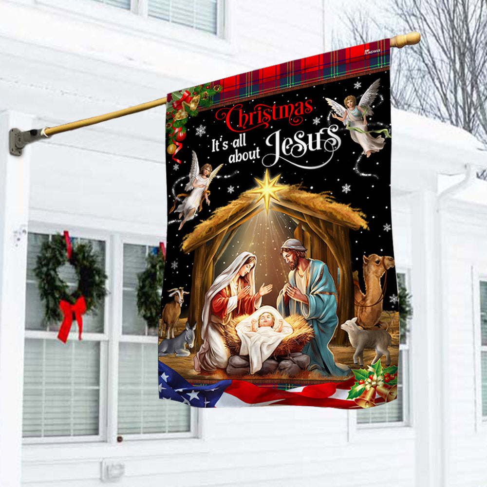 Christmas It's All About Jesus.  Nativity of Jesus Holy Family Flag
