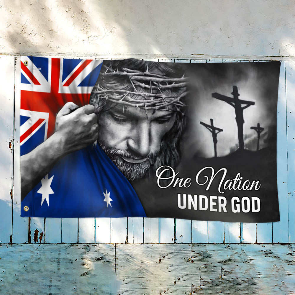 One Nation Under God Jesus Australian Flag - Patriotic Grommet Flag