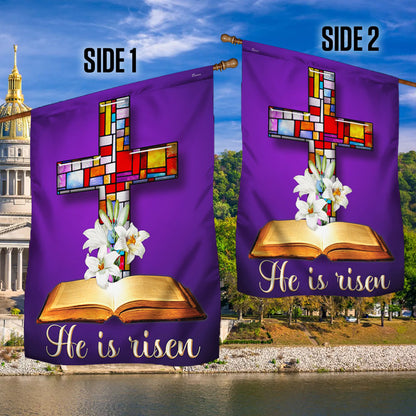 Stained Glass Christian Cross Jesus Christ Easter He Is Risen Flag