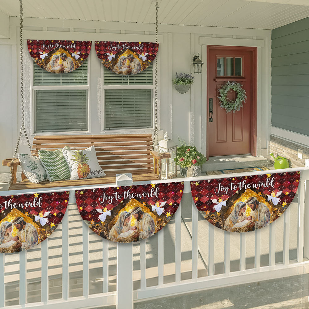 Holy Family Nativity Fan Flag - 'Joy to the World' Non-Pleated Christmas Décor  - 3-Day Shipping