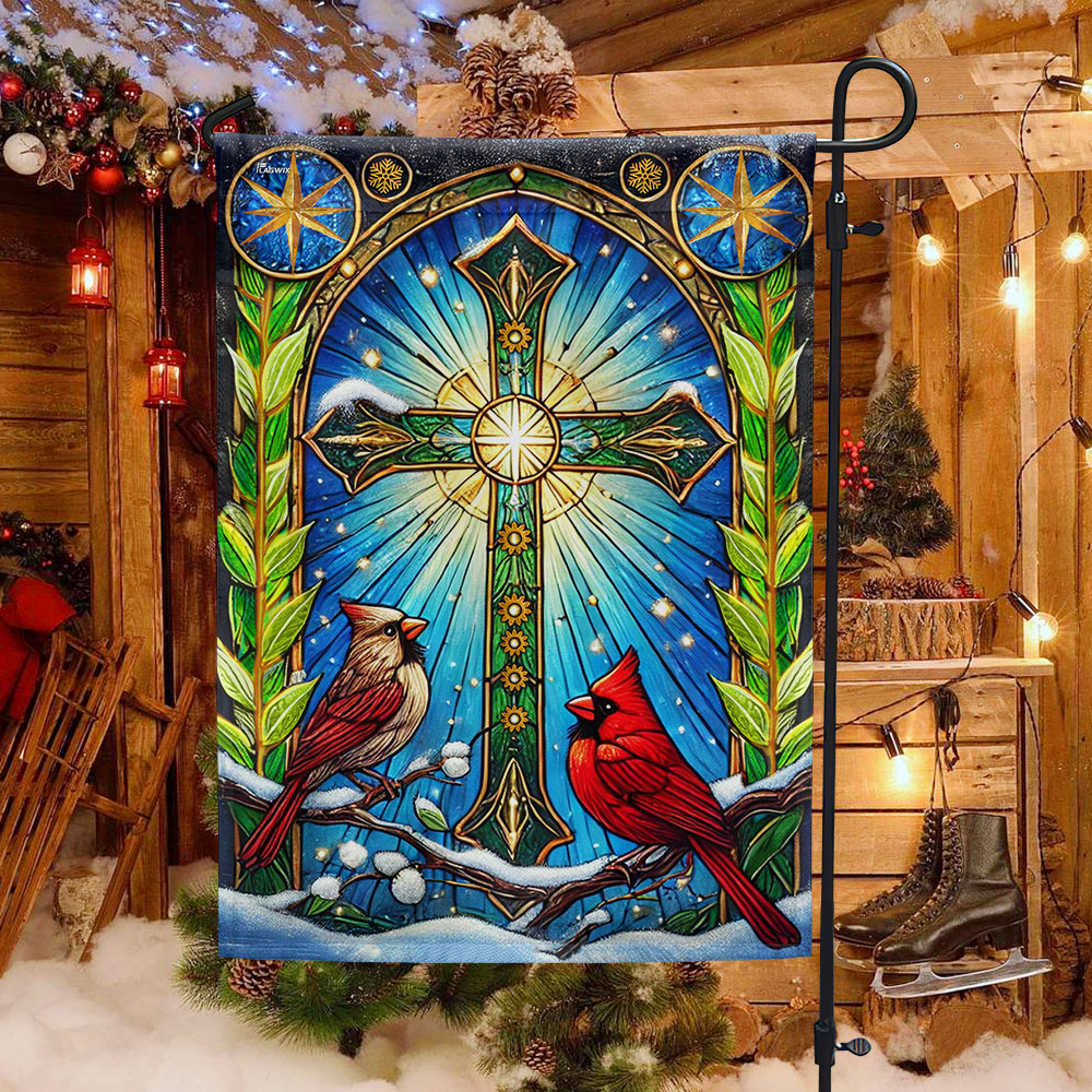 Cardinal Christian Cross Christmas Flag - Faith-Inspired Holiday Gift & Décor  - 3-Day Shipping