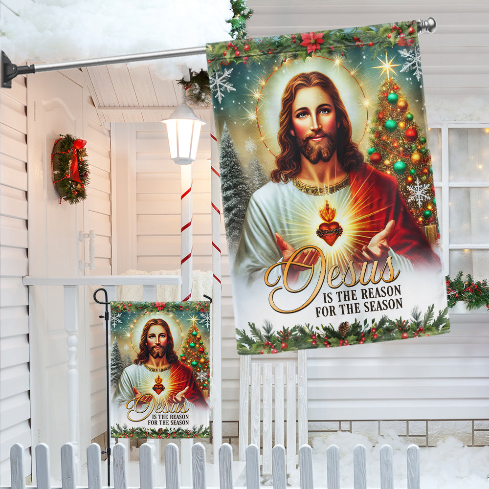 Jesus Christ Scared Heart Christmas Flag Jesus Is The Reason For The Season