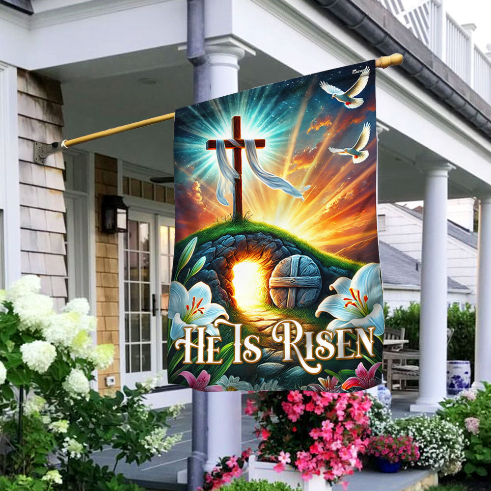 Easter Day He Is Risen Empty Tomb Christian Cross Flag