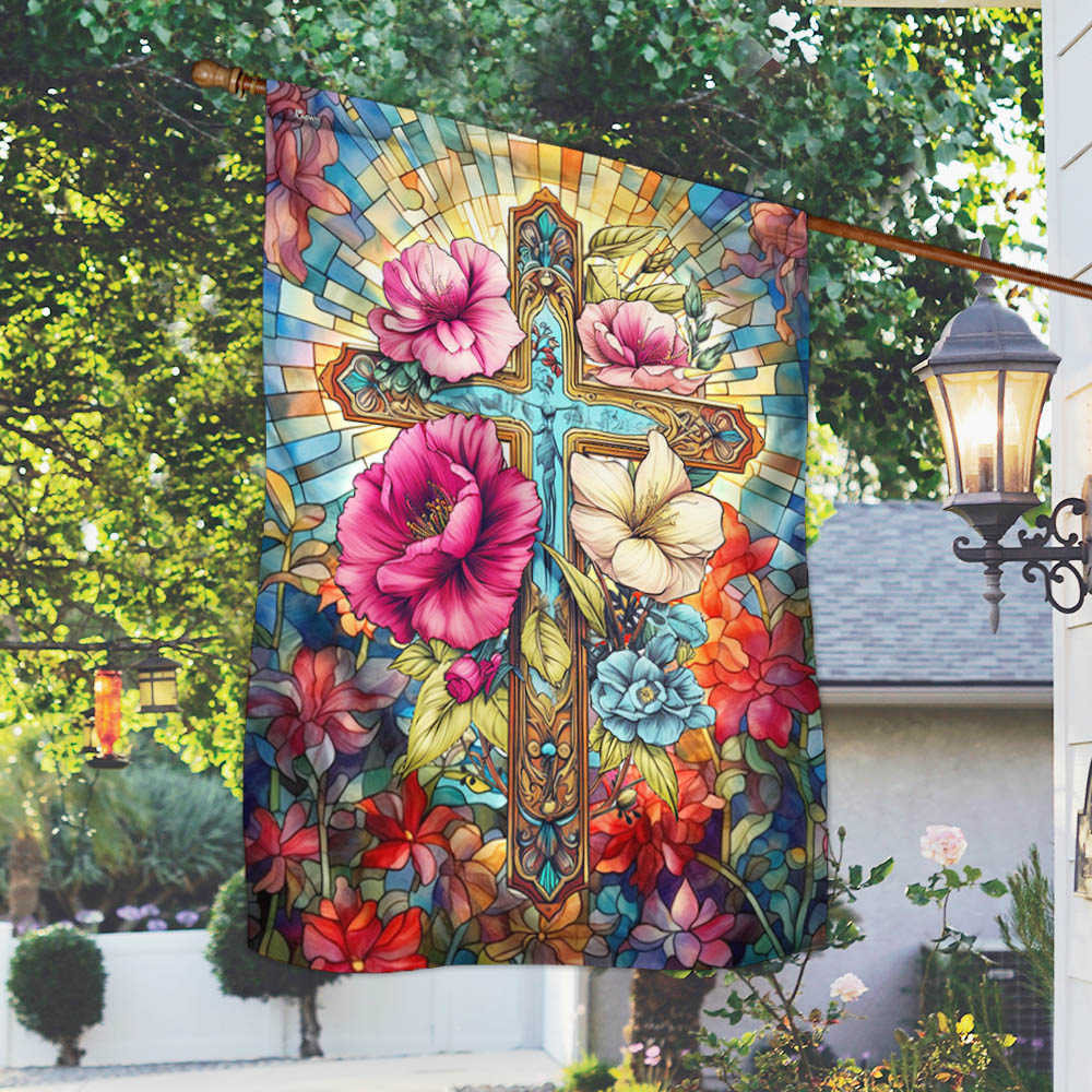 FLAGWIX  Christian Jesus Cross Divine Cross Floral Flag