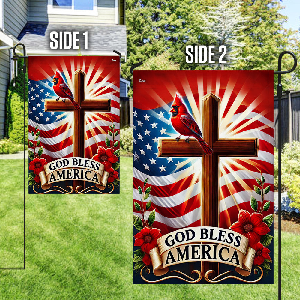 Cardinal Christian Cross God Bless America Flag
