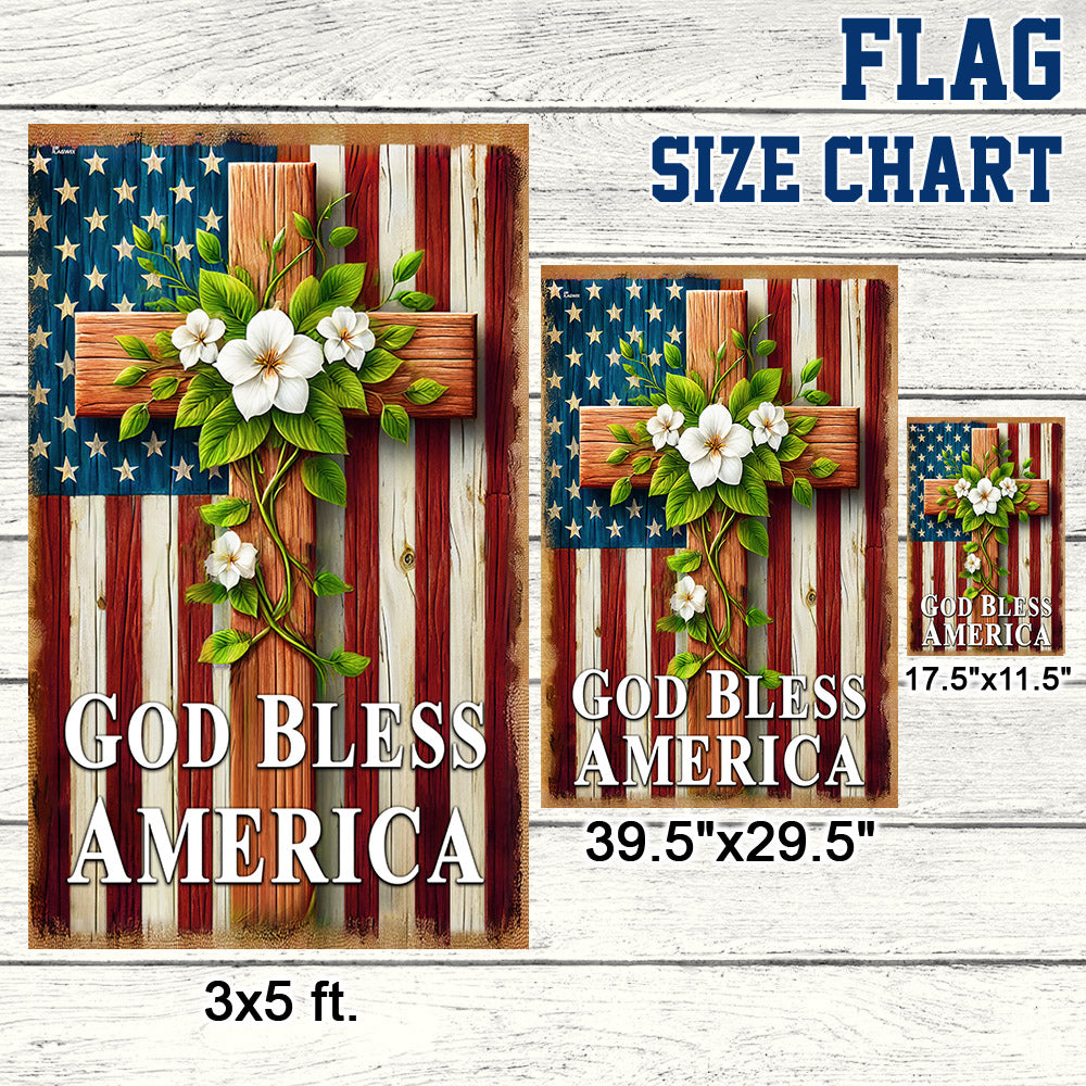 God Bless America Christian Cross American Flag