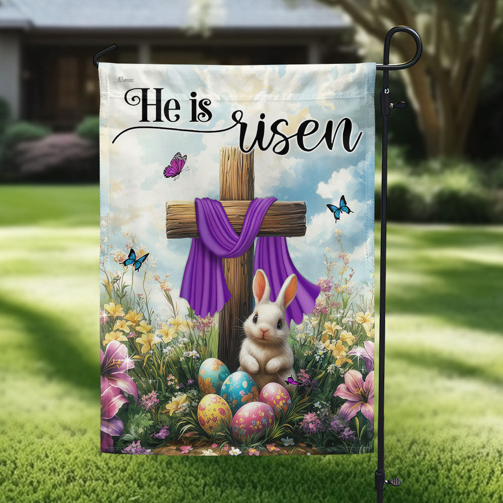 Easter Cross Rabbit He Is Risen Jesus Christ Flag