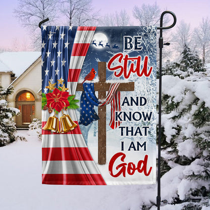 Jesus Christ Cross Christmas Flag  Be Still &amp; Know That I Am God Flag
