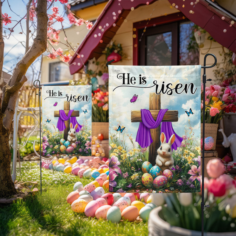 Easter Cross Rabbit He Is Risen Jesus Christ Flag