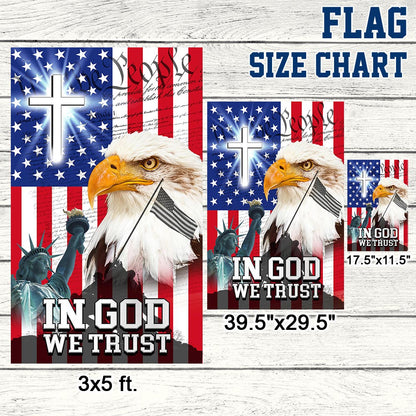 Veterans Day Flag - In God We Trust, We The People, Christian Cross American Eagle Flag