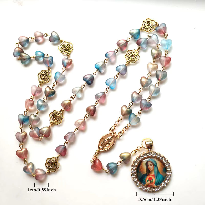 Immaculate Heart Five Decade Rosary — Pastel Heart Bead Catholic Marian Prayer Beads