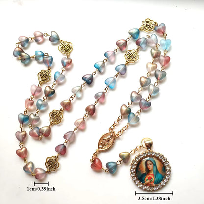 Immaculate Heart Five Decade Rosary — Pastel Heart Bead Catholic Marian Prayer Beads