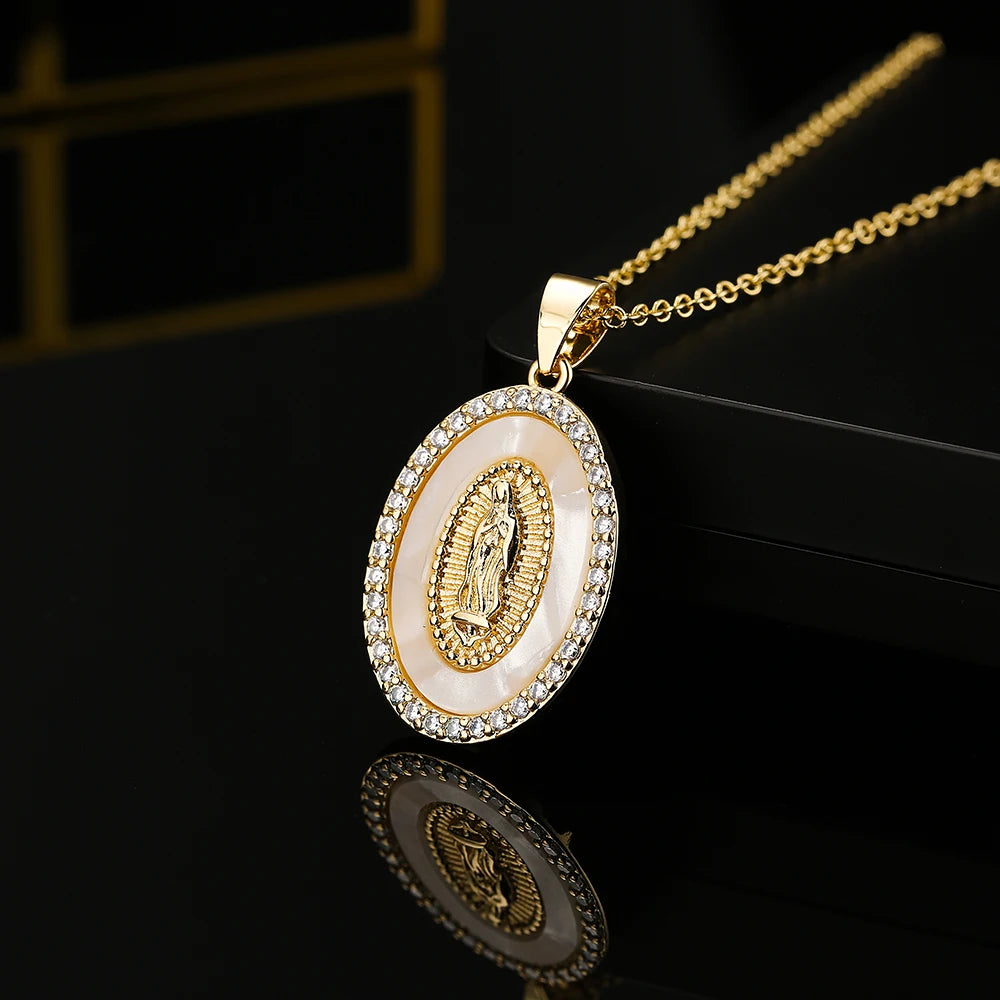 Virgin Mary Pendant Stainless Steel - Gold Tone