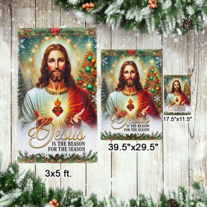 Jesus Christ Scared Heart Christmas Flag Jesus Is The Reason For The Season