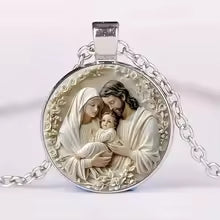 Holy Family Cameo Pendant Necklace — Catholic Saint Joseph, Blessed Mother and Infant Jesus